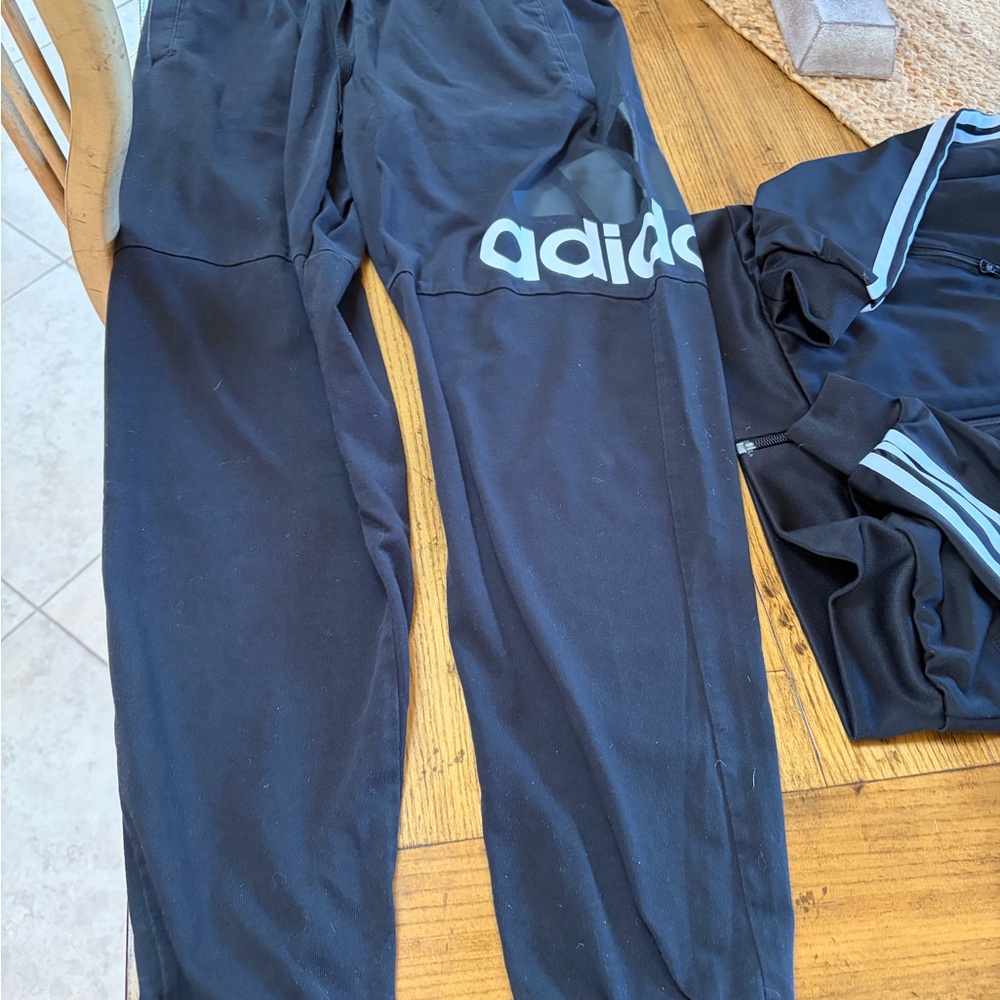 Adidas track suit set two 2 pcs zip jacket & pants medium unisex black white - Picture 11 of 13